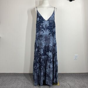 Desmond Dempsey X HM Dress Womens Medium Blue Tropical Maxi Slip Sundress Boho